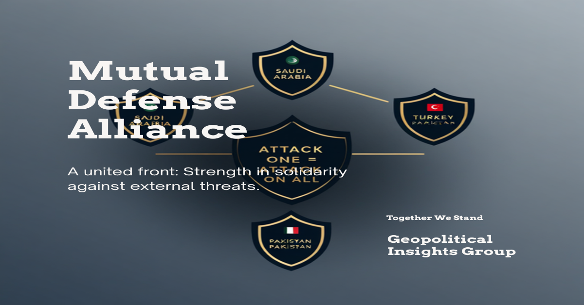 Diagram of the Mecca Joint Defence Agreement's collective-defense principle: an attack on one member is treated as an attack on all