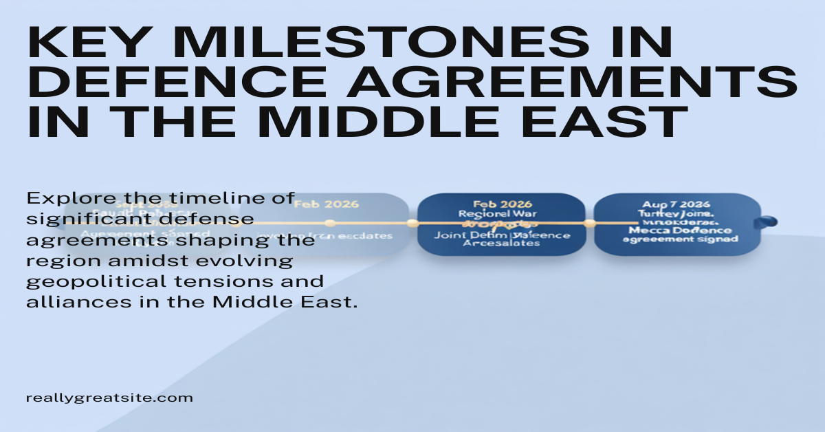 Timeline from the September 2025 Saudi-Pakistan defense pact to the August 2026 Mecca Joint Defence Agreement